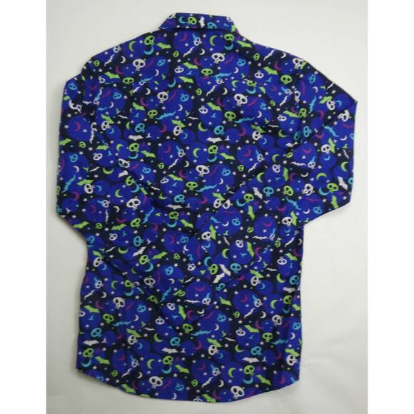Skulls Bats Halloween print Button Front Men's S Shirt long sleeve Simon Banks - Picture 2 of 2